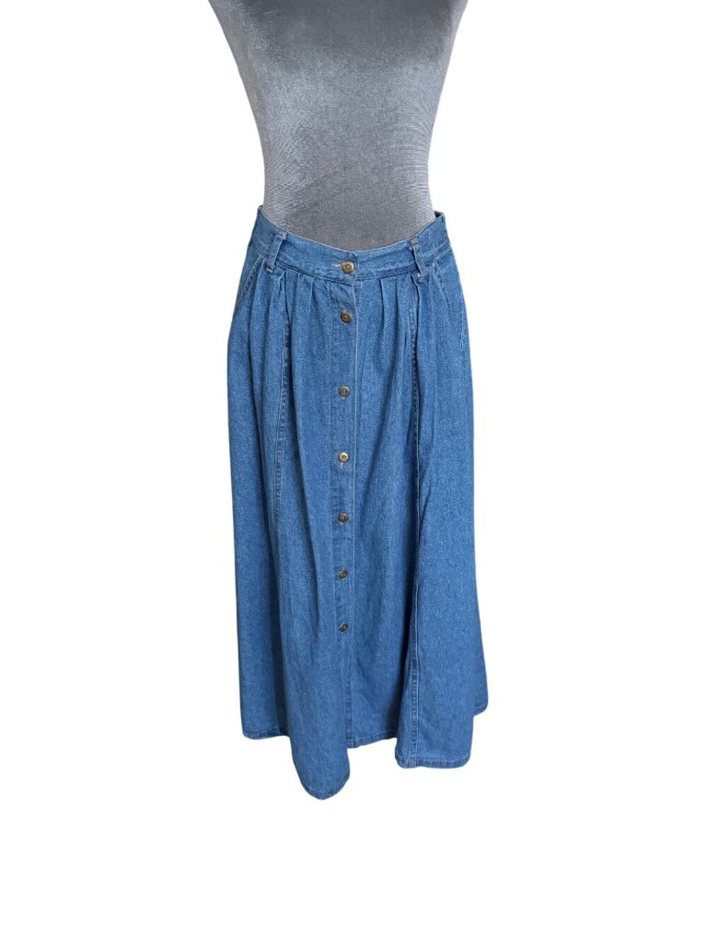 Vintage Cherokee Denim Midi Skirt With Button Front Size 16 Elastic Waist Made I - Picture 2 of 4